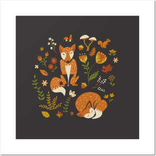 Foxes with Fall Foliage Posters and Art
